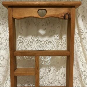 Vintage Wooden Wall Shelf with Heart Cutout - Natural Wood